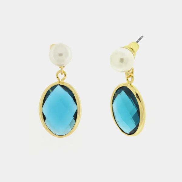 Orecchini in Metallo al lobo con perla e cristalli pendenti blu — collezione palazzo ducale