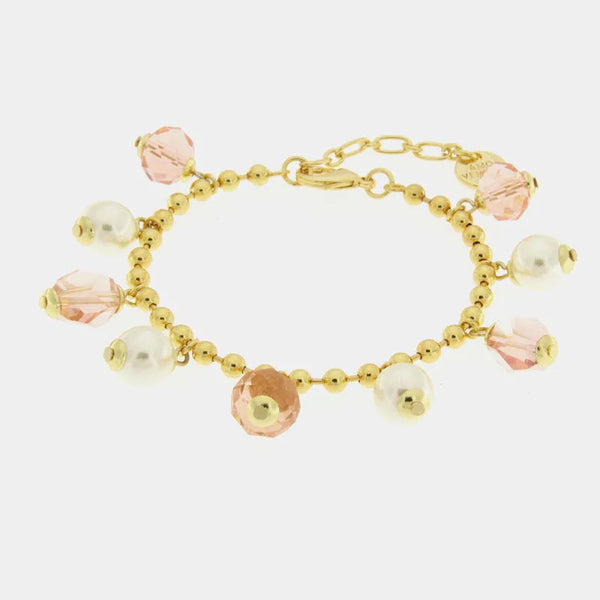 Bracciale in Metallo con cristalli rosa e perle sintetiche — collezione rialto