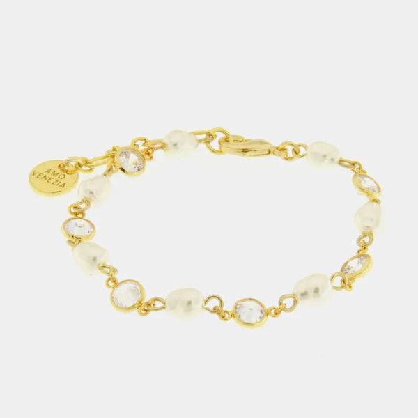 Bracciale in Metallo con perle sintetiche e cristalli bianchi — collezione rialto