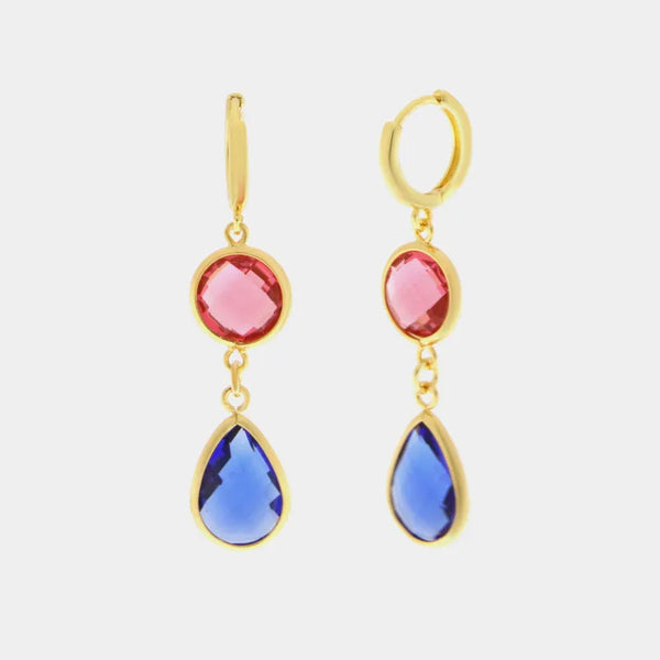 Orecchini in Metallo  a goccia blu e cristallo rosso — collezione rialto