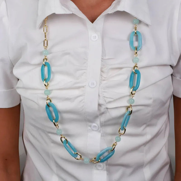 Collana in Metallo con catene a forma rettangolare celeste — collezione san marco