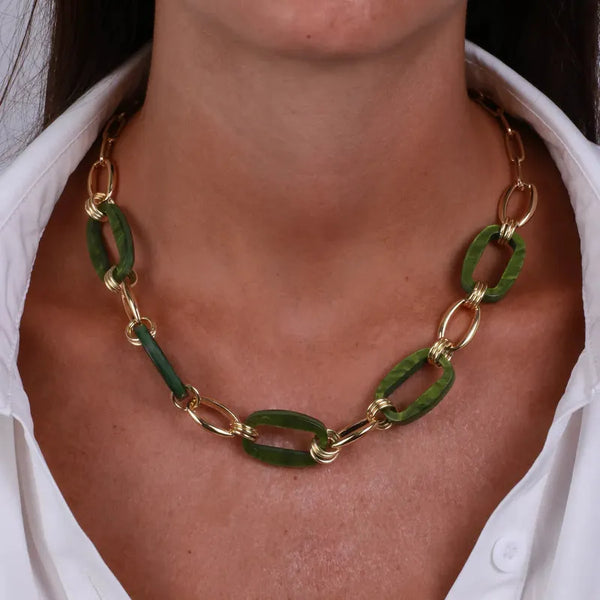 Collana in Metallo con catene a forma rettangolare verdi — collezione san marco
