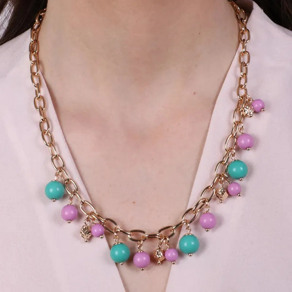 Collana in Metallo con pietre rosa e verdi — collezione san marco
