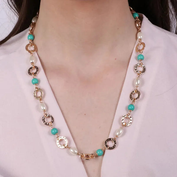 Collana in Metallo con pietre verdi e perle — collezione san marco