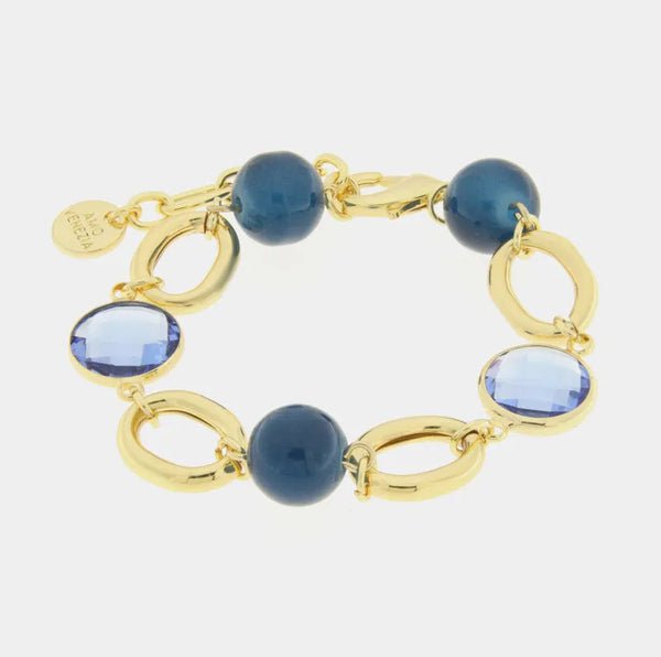Bracciale in Metallo con catene e cristalli e perle blu — collezione serenissima