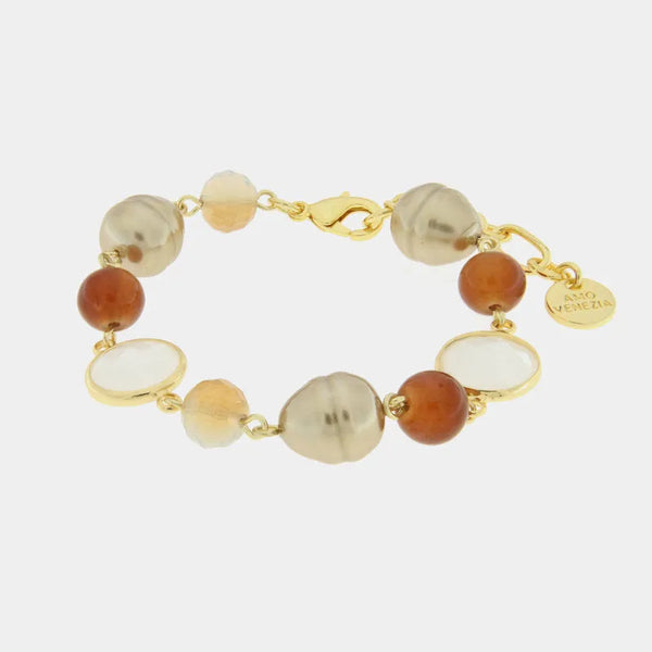 Bracciale in Metallo con crisatlli e perle marroni — collezione serenissima