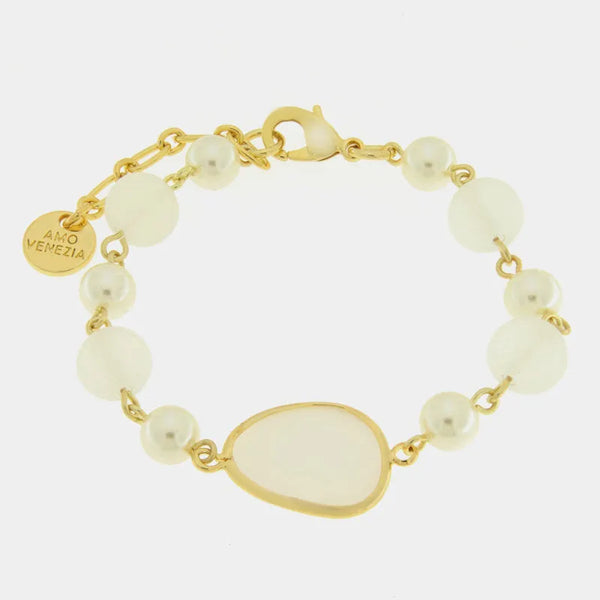 Bracciale in Metallo con perle bianche e cristalli — collezione serenissima
