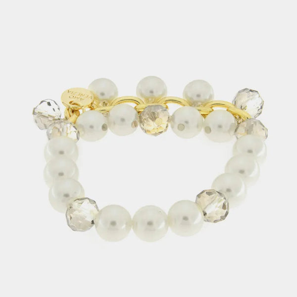 Bracciale in Metallo con perle bianche e cristalli — collezione serenissima