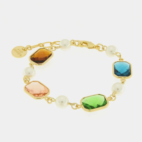 Bracciale in Metallo con perle bianche e cristalli multicolor — collezione serenissima