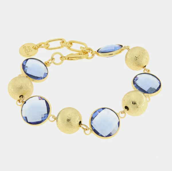 Bracciale in Metallo con perle lucide e cristalli blu — collezione serenissima