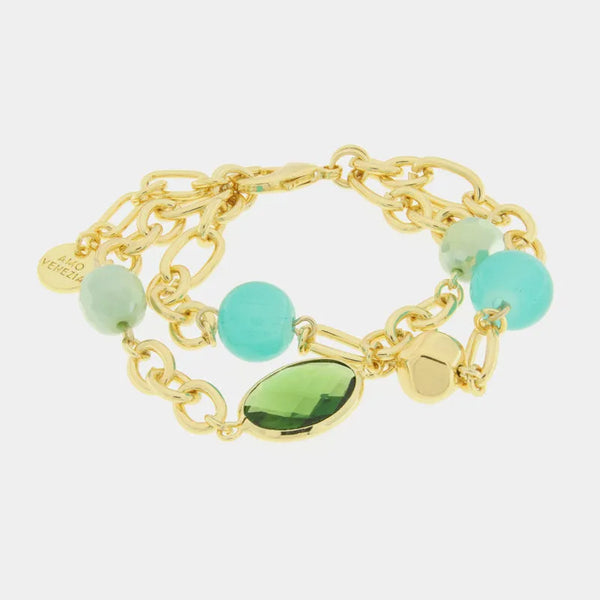 Bracciale in Metallo doppio filo con perle e cristalli — collezione serenissima