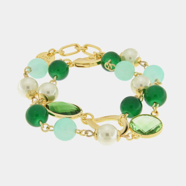 Bracciale in Metallo doppio filo con perle e crstallo verde — collezione serenissima