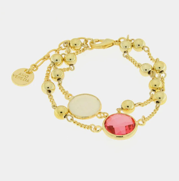 Bracciale in Metallo doppio filo coon cristallo bianco e rosa — collezione serenissima