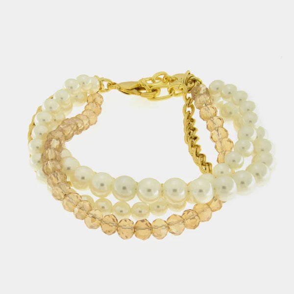 Bracciale in Metallo multifilo di perle bianche e perline — collezione serenissima