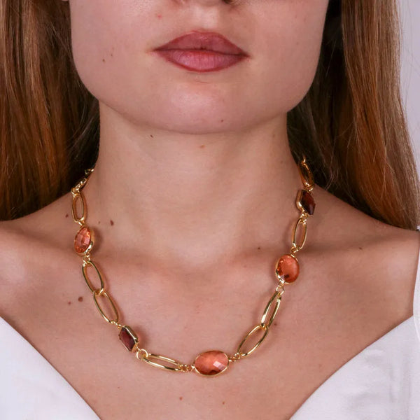 Collana in Metallo con catena ovale e cristalli rosa — collezione serenissima