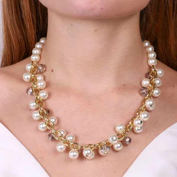 Collana in Metallo con catena , perle e e cristalli — collezione serenissima