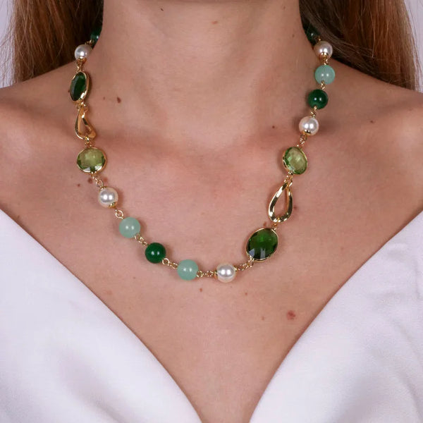 Collana in Metallo con cerchi ovali e perline — collezione serenissima
