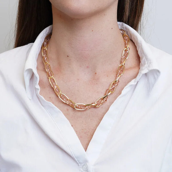 Collana in Metallo con cristalli rosa intrecciati — collezione serenissima