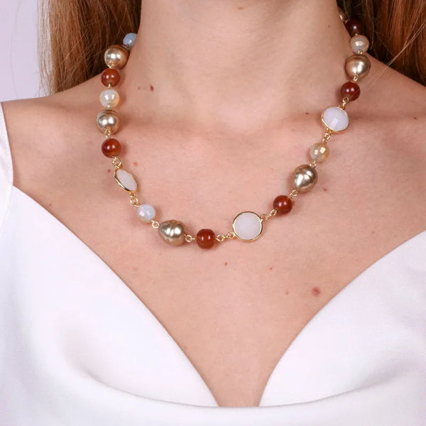 Collana in Metallo con cristallo e perle marroni — collezione serenissima