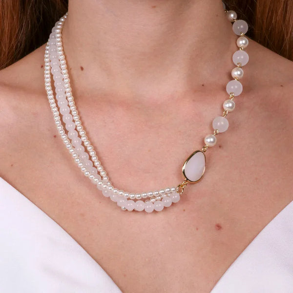 Collana in Metallo con multifilo di perle e cristallo — collezione serenissima