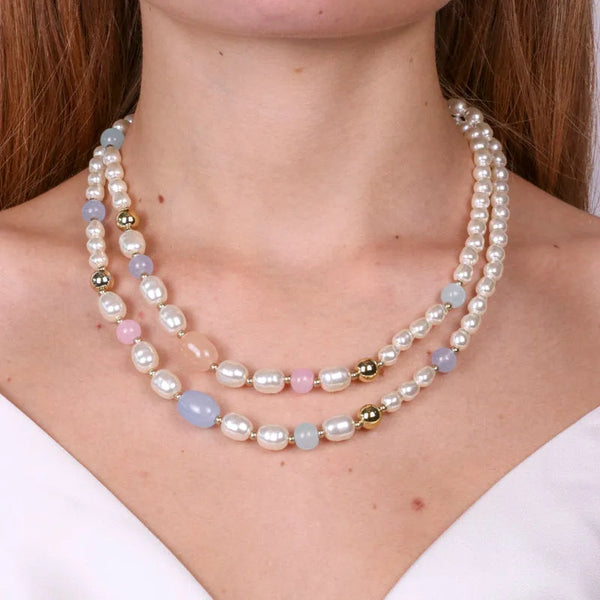 Collana in Metallo con perle allungate mukticolor — collezione serenissima