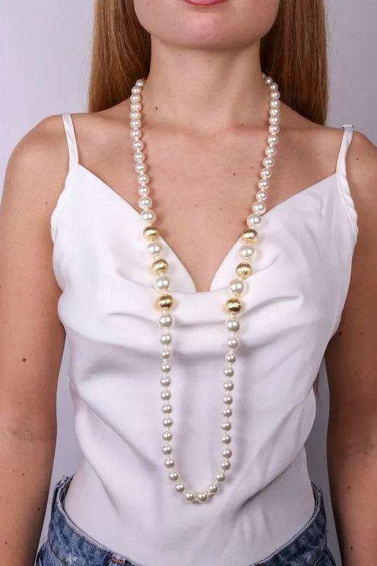Collana in Metallo con perle biache e oro — collezione serenissima