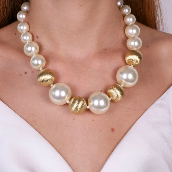Collana in Metallo con perle grrandi bianche e oro — collezione serenissima