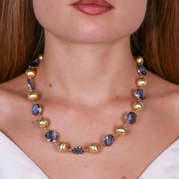 Collana in Metallo con perle oro e cristalli blu — collezione serenissima
