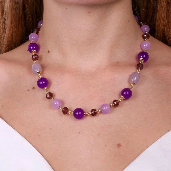 Collana in Metallo con perle viola e cristalli — collezione serenissima