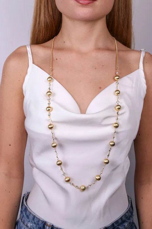 Collana in Metallo lunga con perle oro e cristallini — collezione serenissima