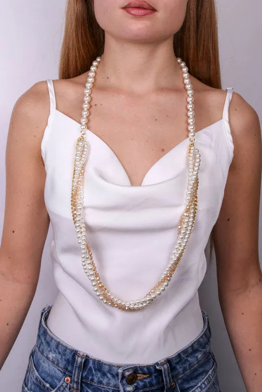 Collana in Metallo lunga multifilo con perle intrecciata — collezione serenissima