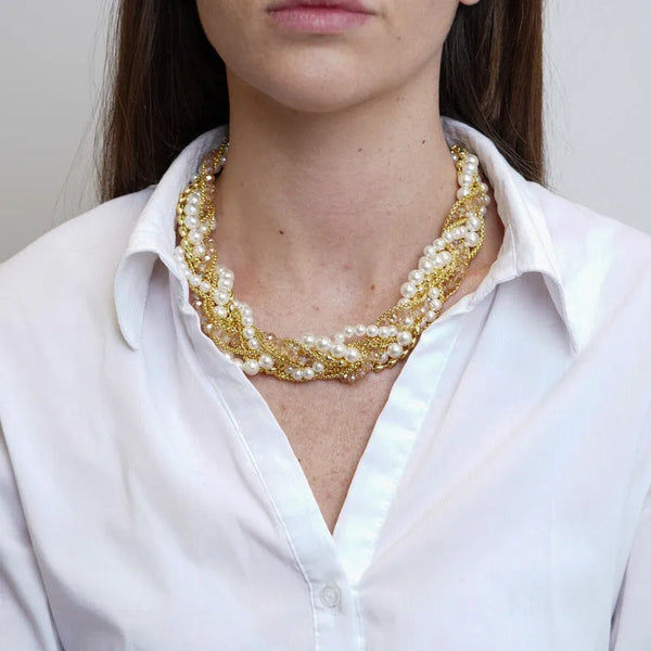 Collana in Metallo perline e cristalli intrecciati — collezione serenissima