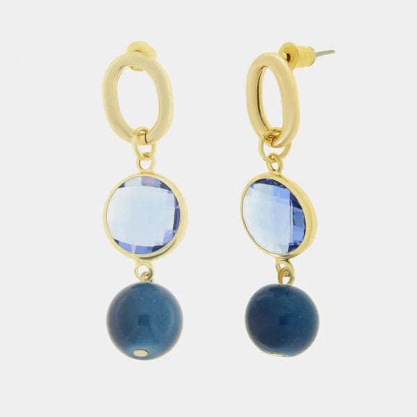 Orecchini in Metallo con catena e cristallo e perla blu — collezione serenissima