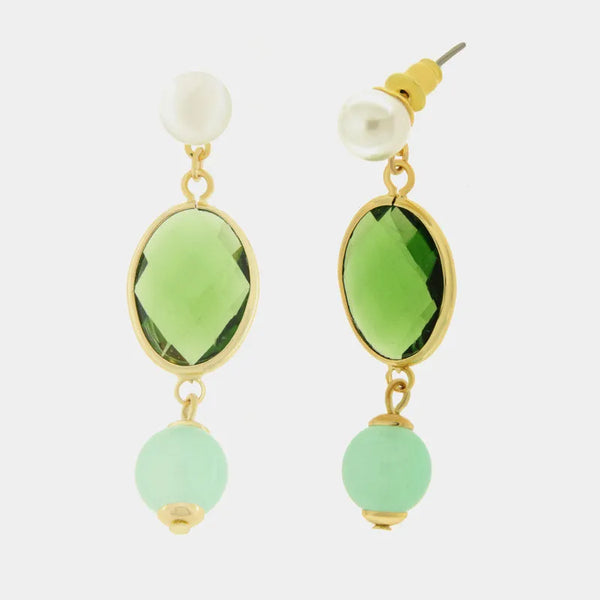 Orecchini in Metallo con crisatllo verde e perlina — collezione serenissima