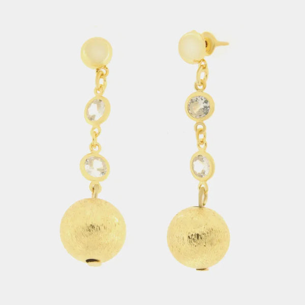 Orecchini in Metallo con cristallini e perla oro pendente — collezione serenissima