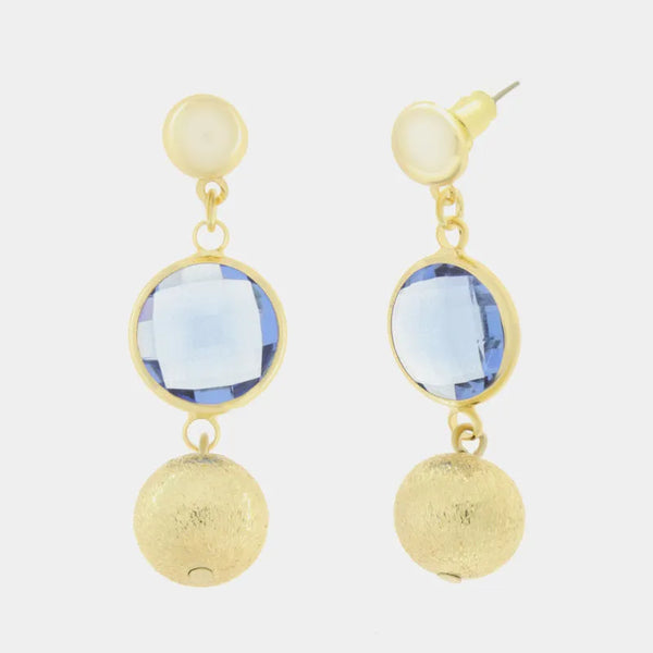 Orecchini in Metallo con cristallo blu e perla oro — collezione serenissima
