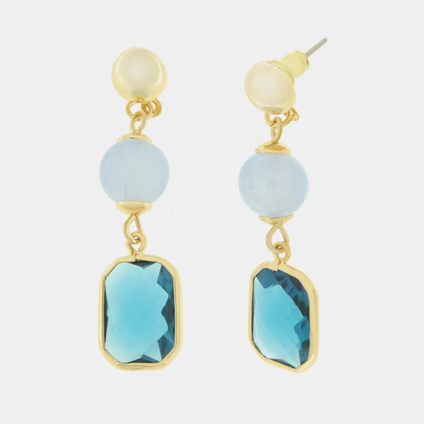 Orecchini in Metallo con cristallo quadrato blu e perla — collezione serenissima