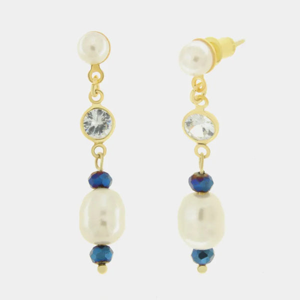 Orecchini in Metallo con perle allungate bianche e corallini  blu — collezione serenissima