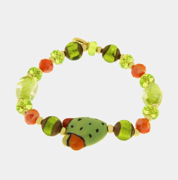 Bracciale in Metallo elastico con Murano Stone fico d'india e pietre verdi — collezione soffi di laguna