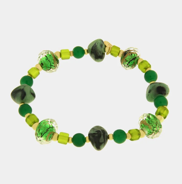 Bracciale in Metallo elastico con Murano Stone pietre verdi — collezione soffi di laguna