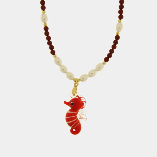 Collana in Metallo con Murano Stone cavalluccio marino rosso — collezione soffi di laguna