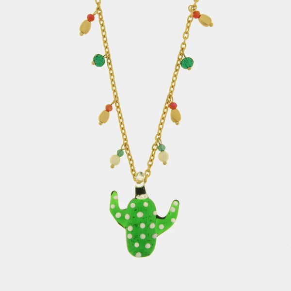 Collana in Metallo con Murano Stone ciondolo fico d'india verde e pietre colorate — collezione soffi di laguna