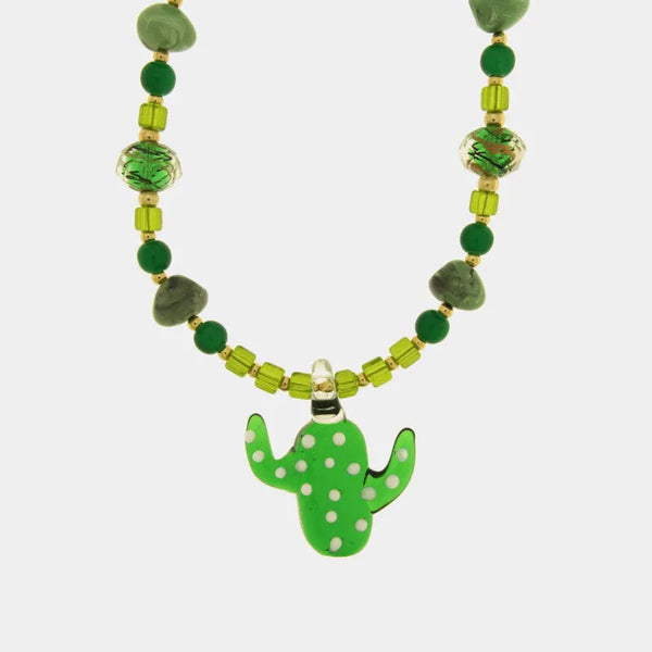 Collana in Metallo con Murano Stone fico d'india verde e pietre verdi — collezione soffi di laguna