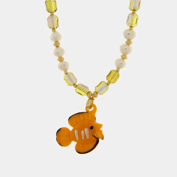 Collana in Metallo con Murano Stone pesce arancione — collezione soffi di laguna