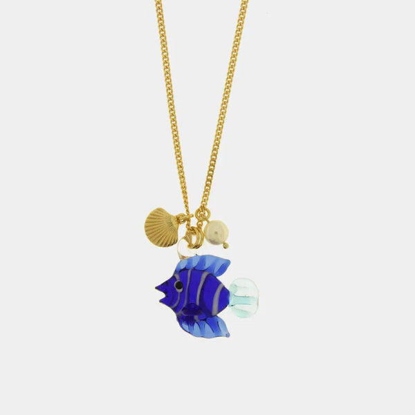 Collana in Metallo con Murano Stone pesce blu ametista pendente — collezione soffi di laguna