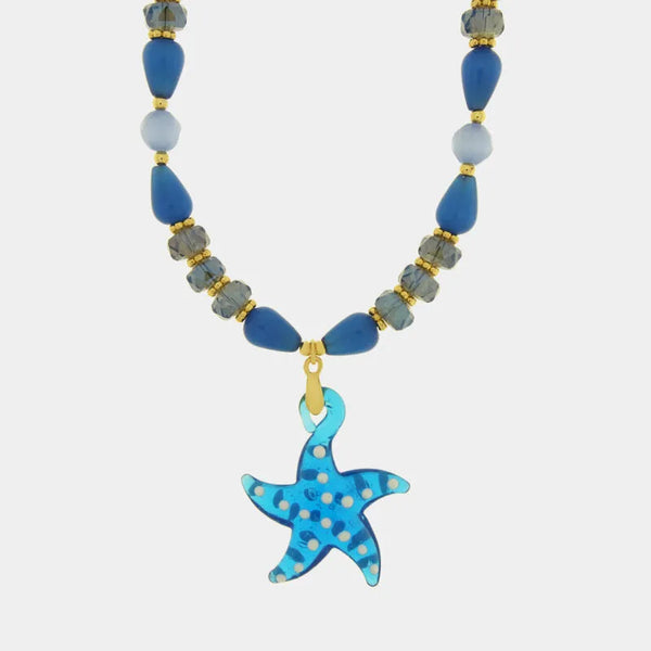 Collana in Metallo con Murano Stone stella marina azzurra e pietre azzurre — collezione soffi di laguna