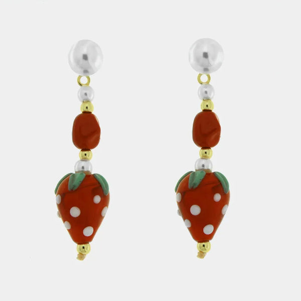 Orecchini in Metallo con fragole rosse pendenti Murano Stone — collezione soffi di laguna
