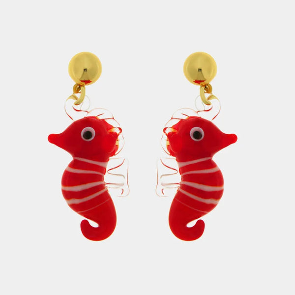 Orecchini in Metallo con Murano Stone cavalluccio marino rosso — collezione soffi di laguna