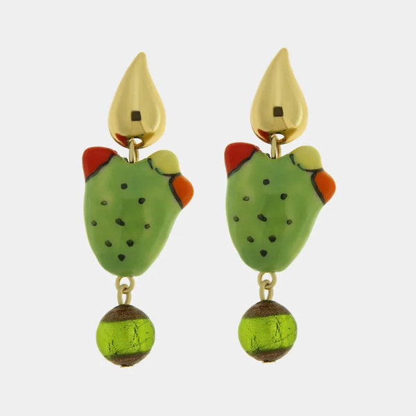 Orecchini in Metallo con Murano Stone fico d'india verde  e sfere pendenti — collezione soffi di laguna