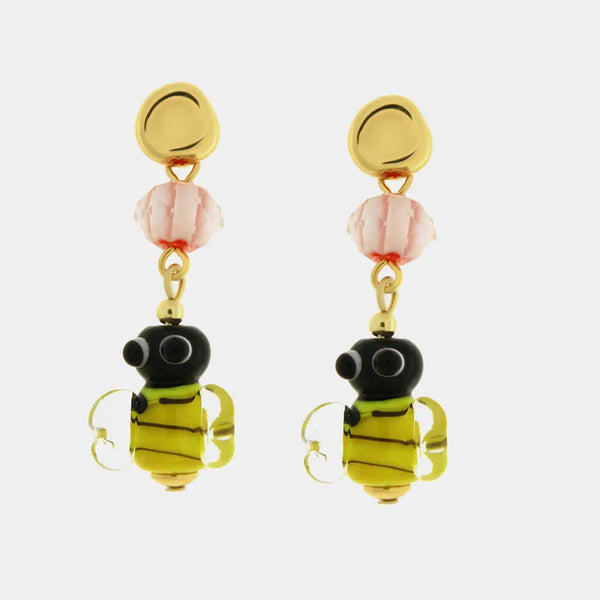 Orecchini in Metallo con Murano Stone perle multicolor pendenti rosa e gialle — collezione soffi di laguna